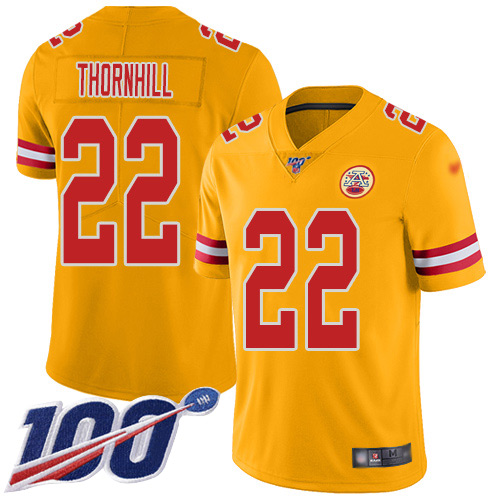 Men Kansas City Chiefs #22 Thornhill Juan Limited Gold Inverted Legend 100th Season Football Nike NFL Jersey->youth nfl jersey->Youth Jersey